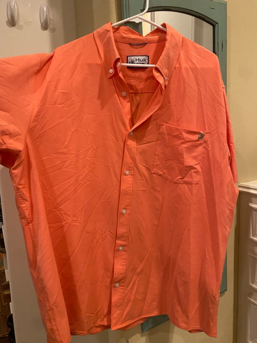 Huk Men's Casual Button-Down Shirt in Coral